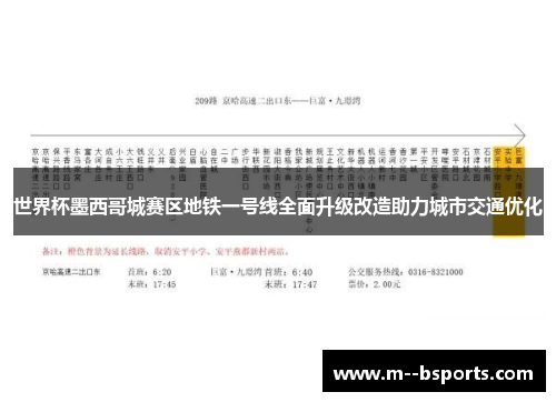 世界杯墨西哥城赛区地铁一号线全面升级改造助力城市交通优化 世界杯墨西哥城赛区地铁一号线全面升级改造助力城市交通优化